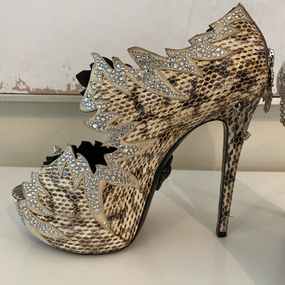 Philipp Plein Python Skin Leather Heels